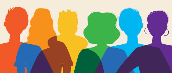 Silhouette of LGBTQ people isolated as concept of homosexuality, lesbianism, asexuality, bisexuality, vector stock illustration with tolerant community or group