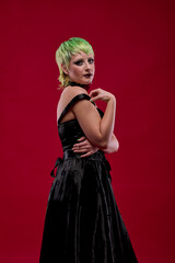 Fototapeta premium Woman dressed in gothic clothes, scary halloween