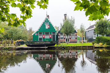 Traditional Dutch house in Zaanse Schans. Small village in Amsterdam, Netherlands.