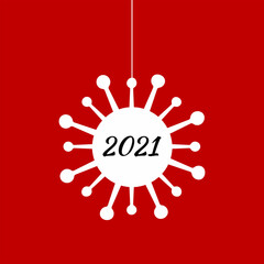 Silhouette of hanging coronavirus bacterium with number 2021. New year vector illustration.