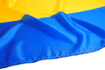 National flag of Ukraine on white background, closeup
