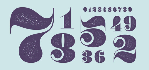 Obraz premium Number font. Font of numbers in classical french didot or didone style with contemporary geometric design and texture. Vintage and old school retro typographic for magazine. Vector Illustration