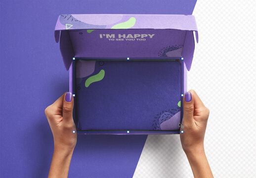 Hands Holding Opened Postal Box Mockup