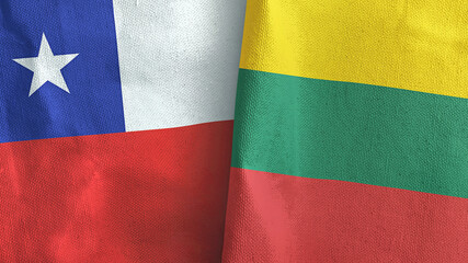 Lithuania and Chile two flags textile cloth 3D rendering