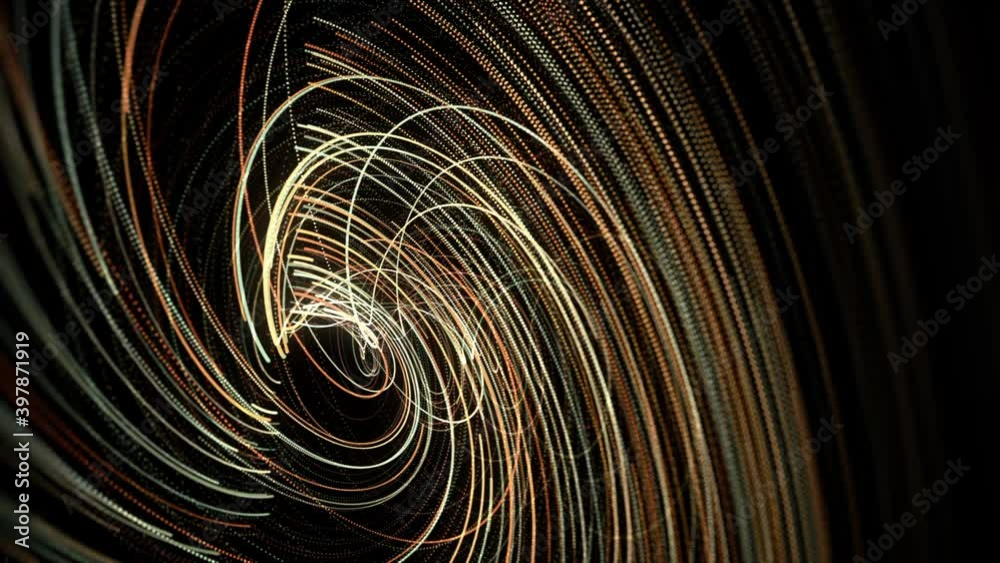 Wall mural abstract energy tunnel in outer space. animation. flowing vortex energy of many golden bended lines 