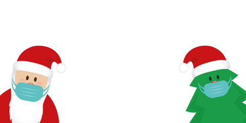 christmas 2020 cute santa claus and fir tree with mask vector illustration EPS10