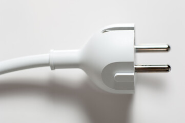 White electric plug cable isolated on white background