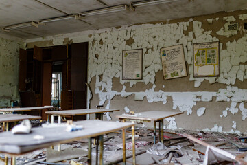 Obraz na płótnie Canvas The classroom at school number 1 of the abandoned city of pripyat