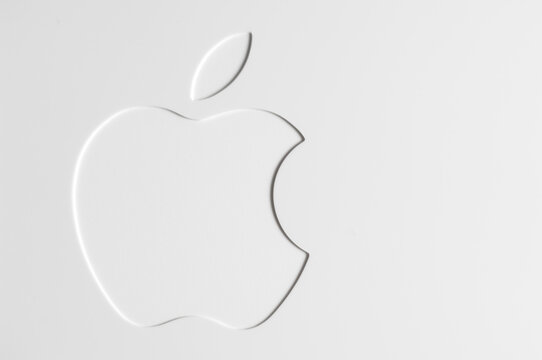 ZAGREB, CROATIA - February 13, 2015: White Apple logo on plastic background