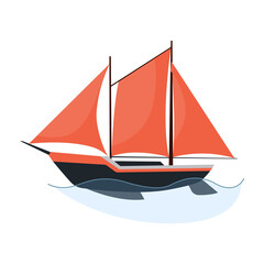 Sea sailboats ship of water carriage and maritime transport in modern flat design style. Sailing yacht on the sea waves