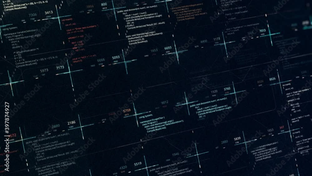 Poster computer black screen with words and code, processing cyber attack. animation. internet technology c
