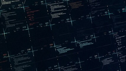 Computer black screen with words and code, processing cyber attack. Animation. Internet technology concept, visualization of hacker activity, seamless loop.