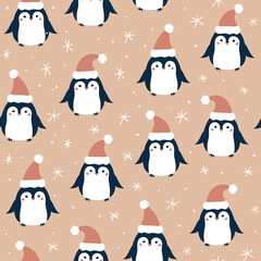 Seamless Christmas pattern with penguins