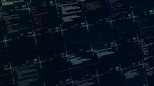 Computer black screen with words and code, processing cyber attack. Animation. Internet technology concept, visualization of hacker activity, seamless loop.
