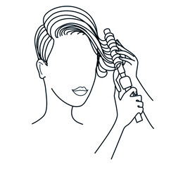 Woman making hairstyle with hair iron.