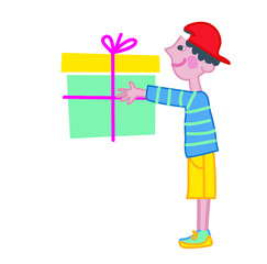 A child holding a big Christmas gift box. 