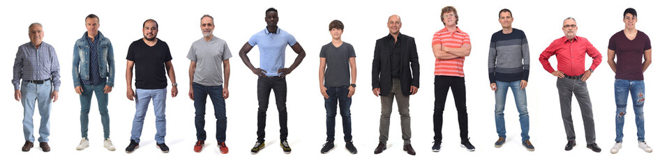 group of man with jeans on white background