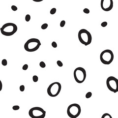 Doodle dots seamless pattern. Hand drawn circles background. Monochrome texture.