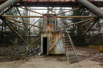 An elevator at Soviet radar Duga. Russian woodpecker - over-the-horizon radar station near Chernobyl