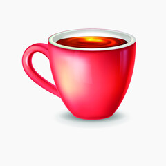 Realistic cup with tea. 3d illustration cozy merry christmas. Hot winter drink on winter background. Warming atmosphere for winter. Vector illustration