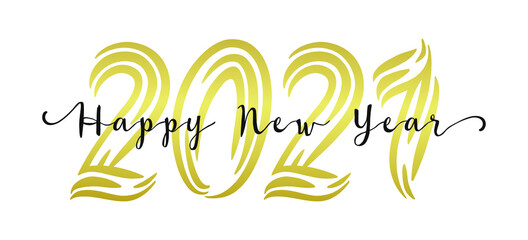 2021 Happy New Year script text. Design template Celebration typography poster, banner or greeting card for Merry Christmas and happy new year. Vector illustration.