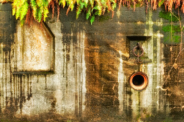 Close up of an exteiror wall of an old bunker