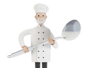 Chef with a big ladle. 3D illustration in cartoon style.
