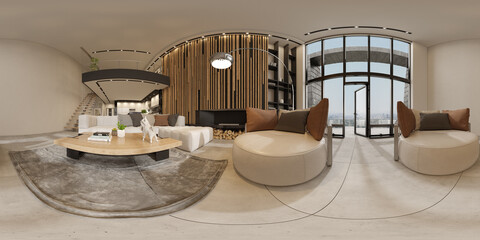 360 panorana minimalist Interior of modern living room 3D rendering © Dmitry Berg
