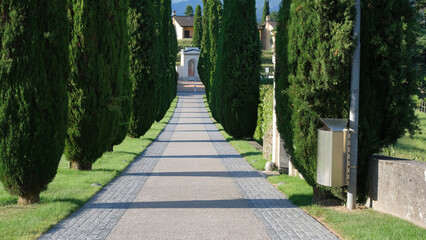 Il viale di accesso alla chiesa di Sant'Abbondio di Gentilino nel comune di Collina d'Oro, Svizzera.