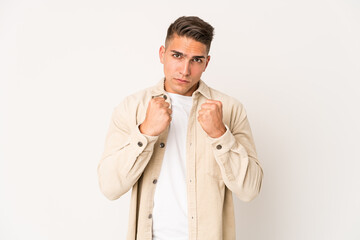 Young caucasian handsome man isolated upset screaming with tense hands.