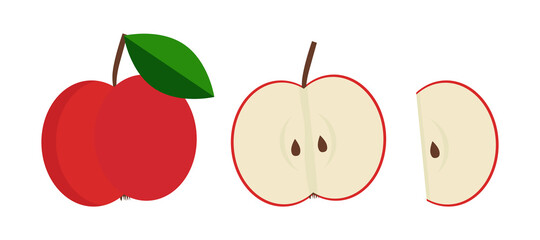 Simple Apple in flat style. Red apple logo isolated on white background. Vector illustration for any design.