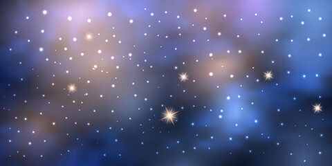 Galaxy space, night sky with nebula star dust. Infinite cosmic universe,  blue clouds and shiny mist. Watercolor background, vector illustration