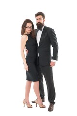 Special evening. elegant sexy woman. male tuxedo fashion. brutal man embrace his lady. couple in love. business meeting and partnership. love and romance. formal couple grooming for formal event