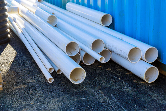 White plastic pipes for drains water for building