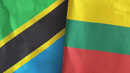 Lithuania and Tanzania two flags textile cloth 3D rendering