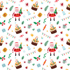 Seamless background with Christmas decorations. Christmas background for greeting cards, wrapping paper, invitations, and other purposes.