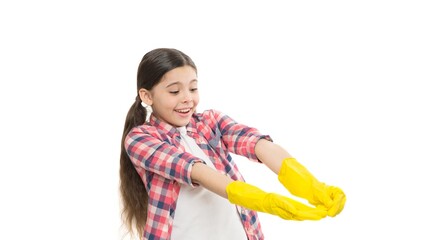 housewife lifestyle. time for washing. Cleaning supplies advertisement. small girl cleaning in...