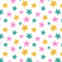 Seamless pattern with cute colorful flowers. Beautiful background, textile and scrapbooking. Vector illustration.