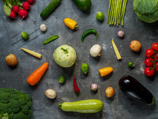 Set of vegetables on dark background.