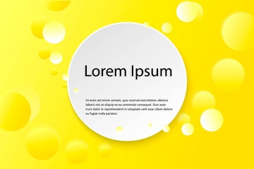 Bright yellow banner. 3D round shapes with shadow. Gradient background. Template for poster, cover, advertising flyer, brochure. Vector image
