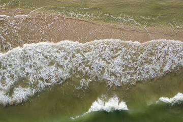sandy beach on the seashore, view from above