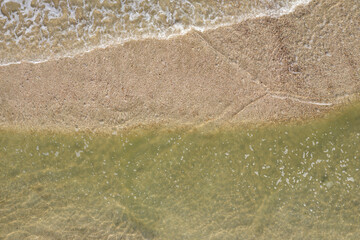 sandy beach on the seashore, view from above