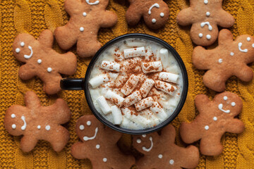 Cup of hot cocoa with marshmallow, hygge concept