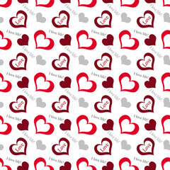 Hearts with letters on a white background
