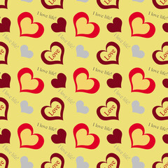 Hearts with letters on a yellow background