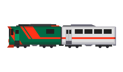 Passenger express train. Railway carriage. Cartoon subway or high speed train. Vector icon for web design or game scene