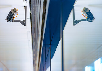Security camera on building wall