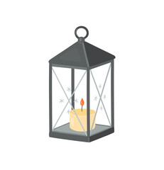 Hand drawn winter lantern with candle vector illustration