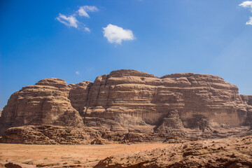 Fototapeta premium south mountain picturesque nature landscape scenic view photography summer sunny weather day time in Wadi Rum desert in Jordan country Middle East region