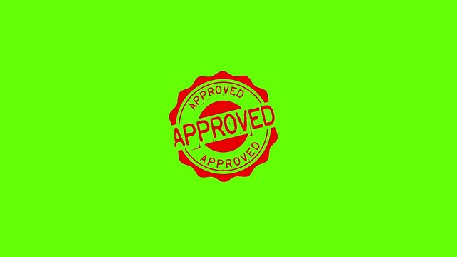 approved red stamp motion animation on green background.